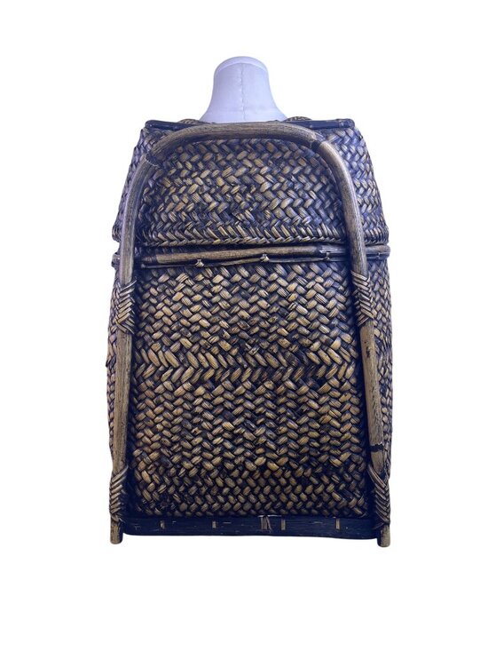 Vintage Brown Natural Woven Rattan Bamboo Frame Handmade Pasiking Backpack main image 4